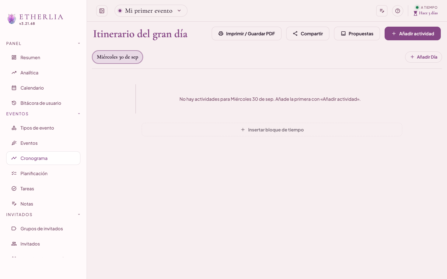 Cronograma del gran día